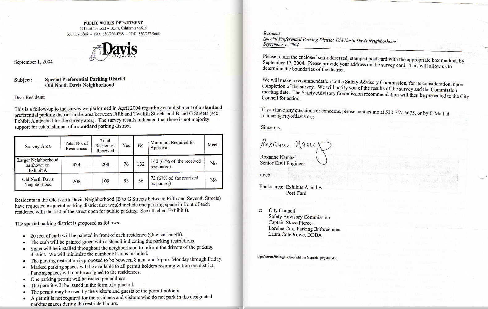 Survey Form Dated Sept. 1. 2004
