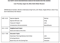 Agenda for the August 16th ONDNA Board Meeting